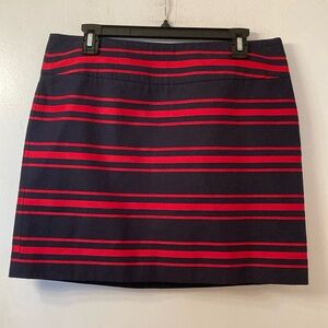 LOFT Navy and Red Striped Lined Mini Skirt
